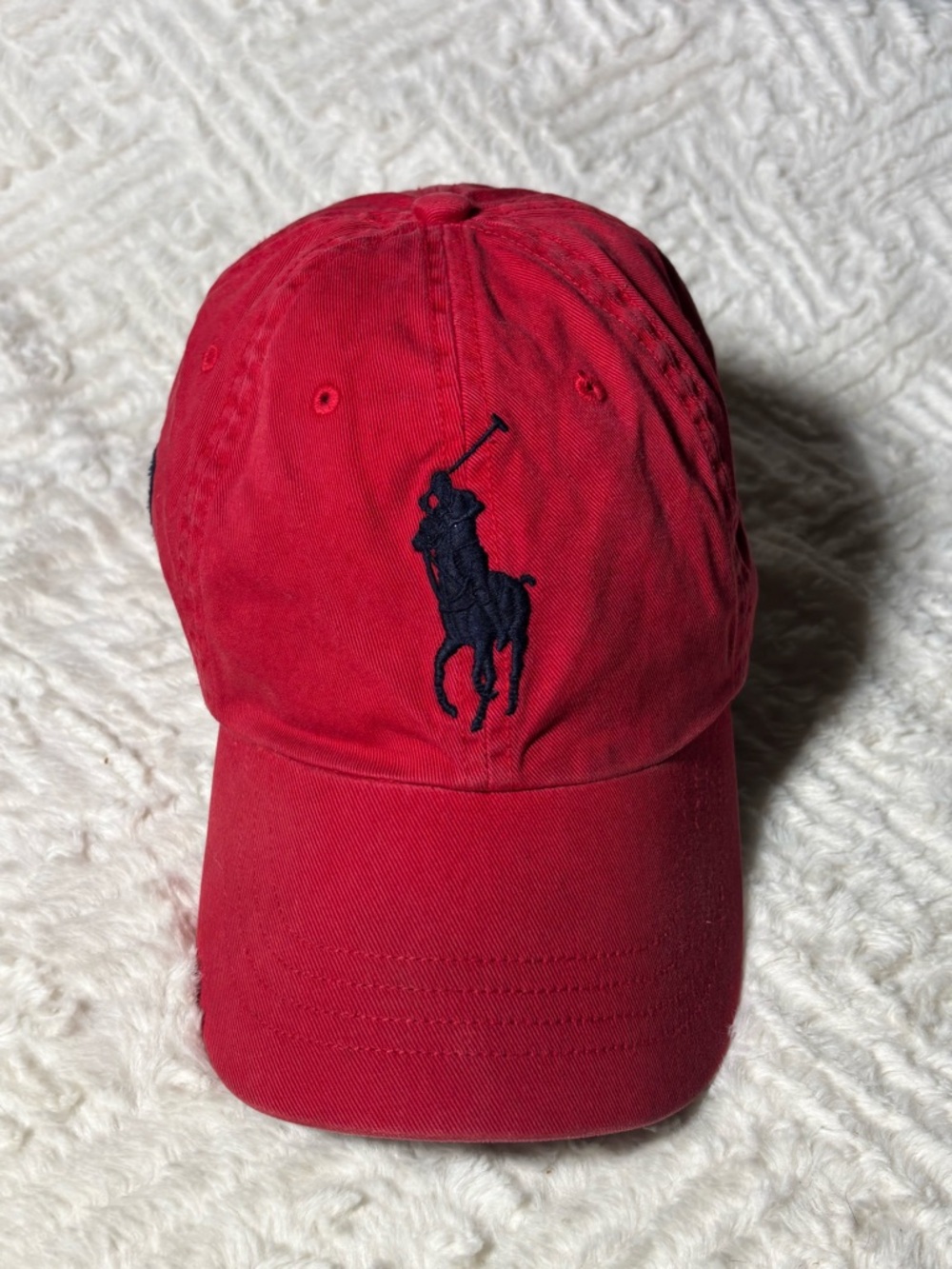 VINTAGE POLO RALPH LAUREN RED BASEBALL CHINO CAP HAT BIG PONY DUAL 3'